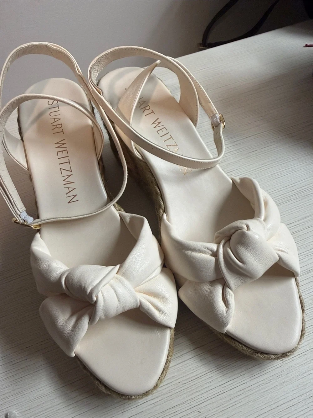 BN Playa Stuart Weitzman Cream Knot Espadrille Wedge Sandals 9.5 - Picture 4 of 7